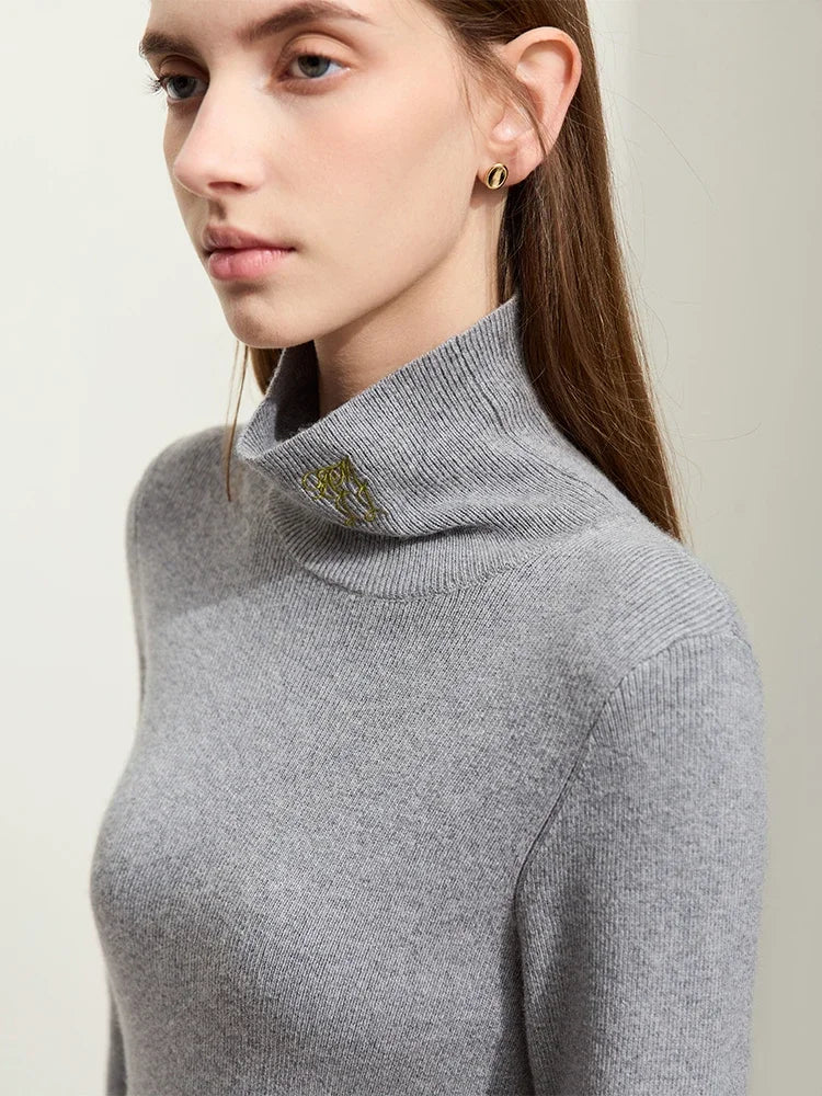 Women's Slim Fit Turtleneck Sweater - Winter Knitted Basic Top
