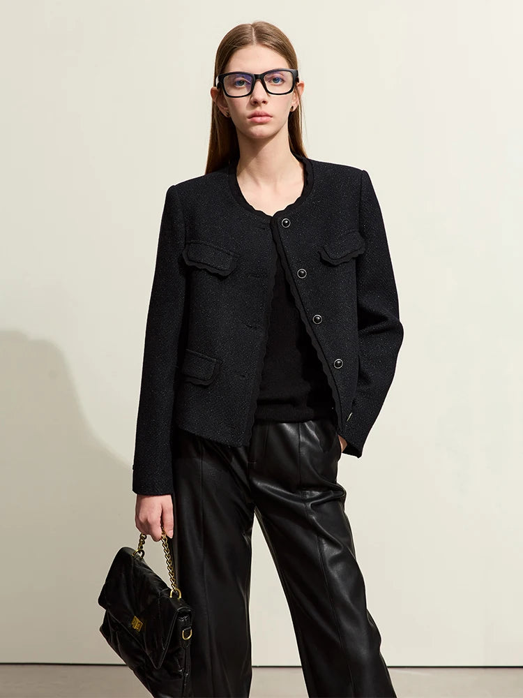 Women's Wool Coat - Elegant O-Neck Long Sleeve Winter Jacket