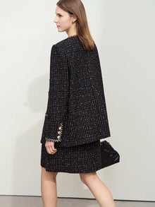 Women's Woolen Winter Coat - Elegant Plaid O-Neck Long Outerwear