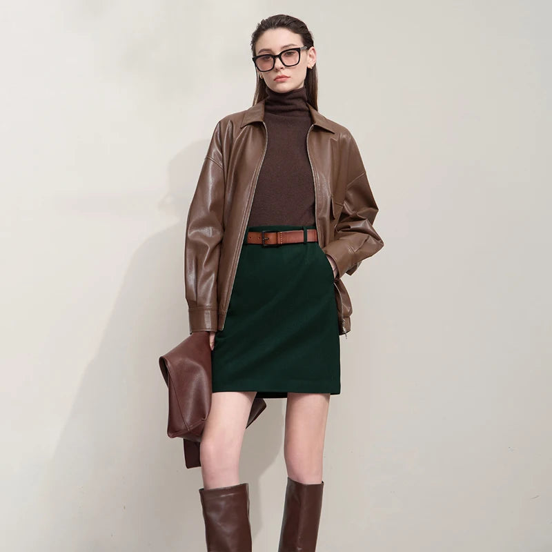 AMII Elegant Mini Skirt - Minimalist Straight Winter Skirt for Women