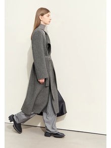 Women's Woolen Coat - Minimalist Asymmetrical Scarf Collar Overcoat