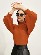 Women's Mock Neck Lantern Sleeve Pullover - Minimalist Knit Sweater