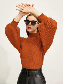 Women's Mock Neck Lantern Sleeve Pullover - Minimalist Knit Sweater